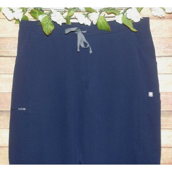 FIGS Ladies Yola Blue Skinny Scrub Pants Size L 11 Pockets Split Ankle Nursing - Picture 2 of 12